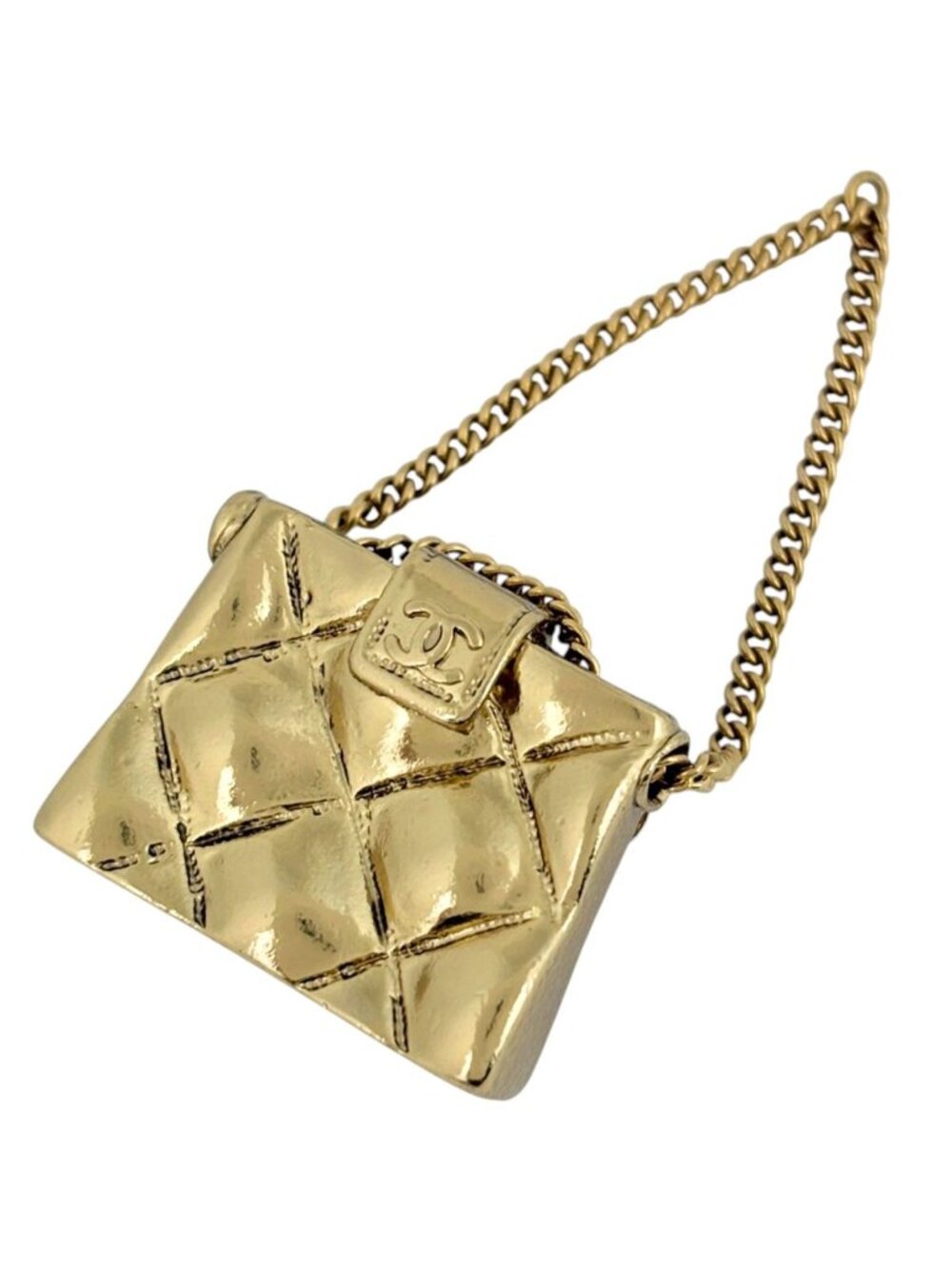 Chanel Brooch CC Logo Quilted Gold Plated